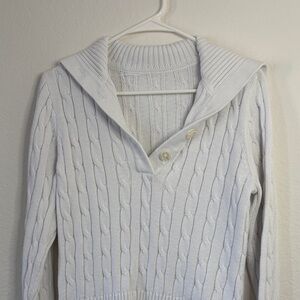 American Living White V-Neck Cable Knit Sweater